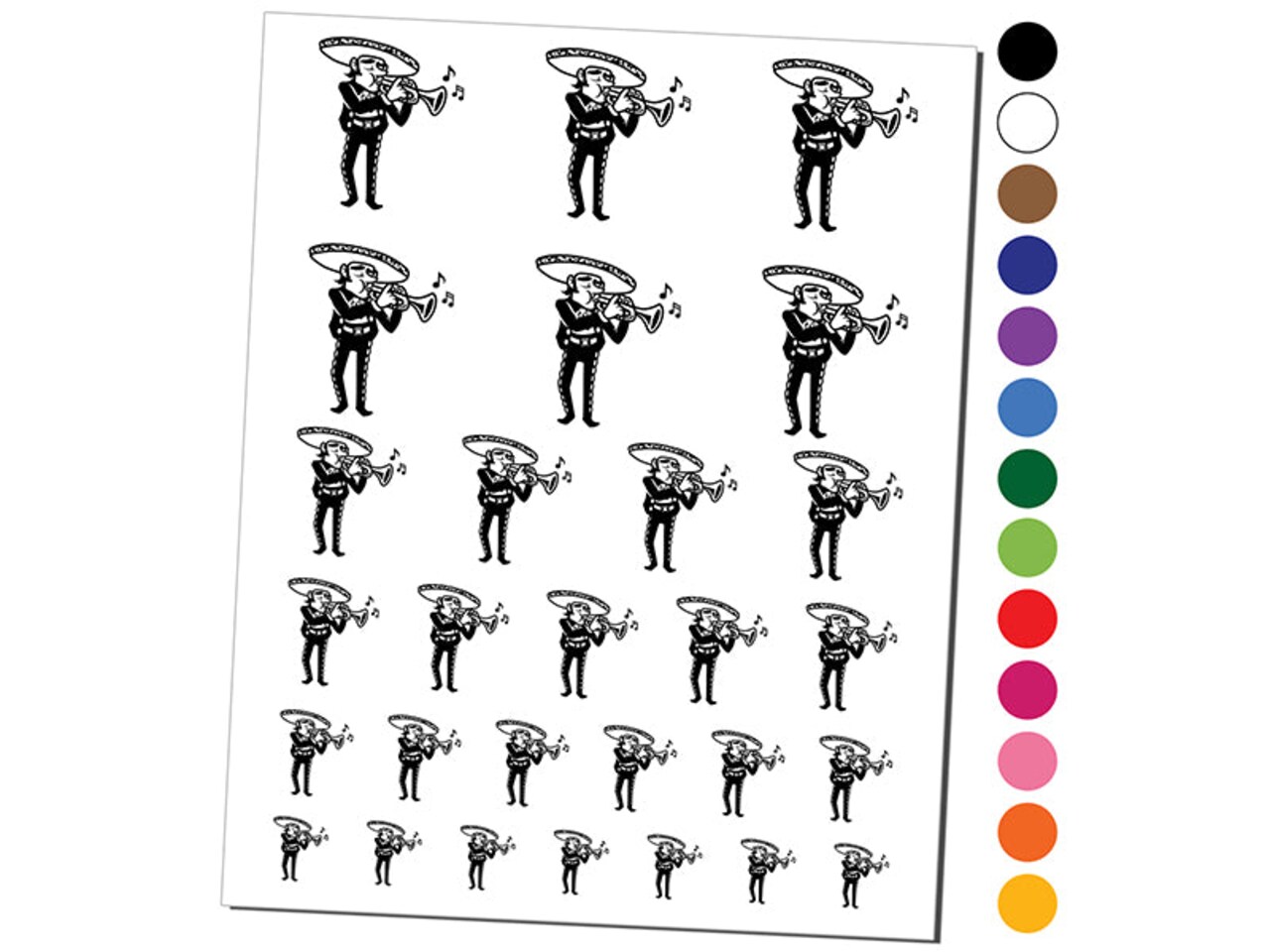 Mariachi Band Man with Spanish Trumpet Temporary Tattoo Water Resistant Fake Body Art Set Collection